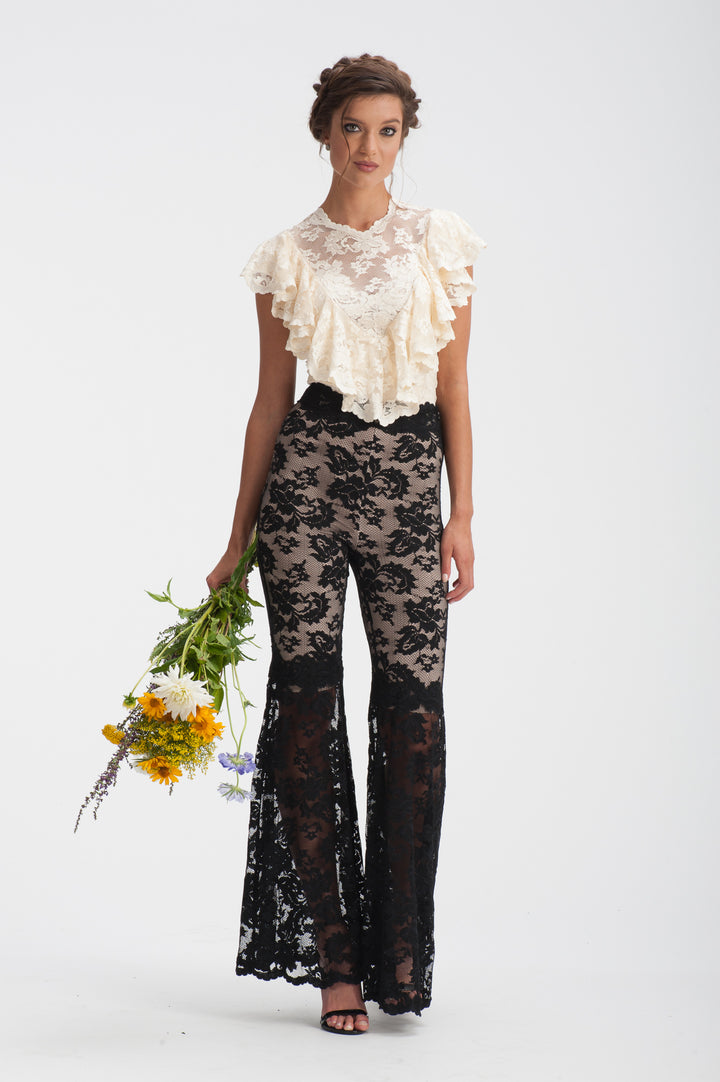 Black Lace Flare Trousers-3