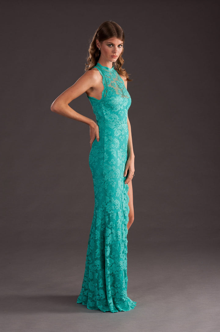 Green Lace Gown with a slit-4