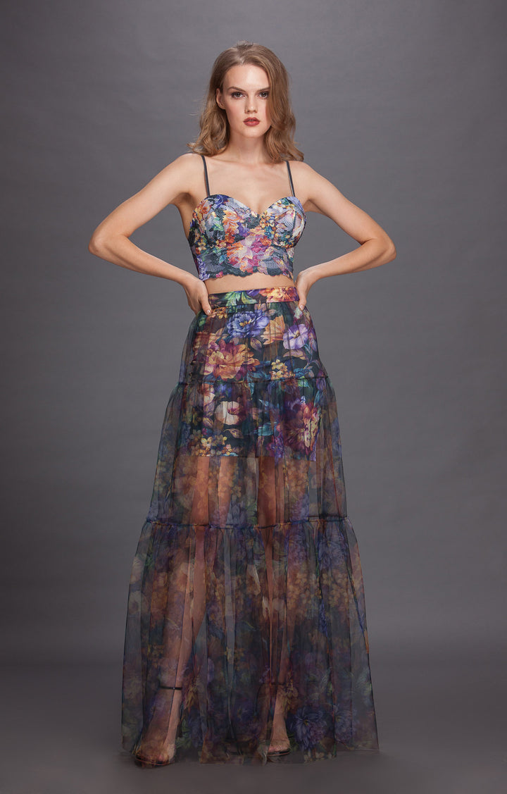 Sheered Printed Skirt-0