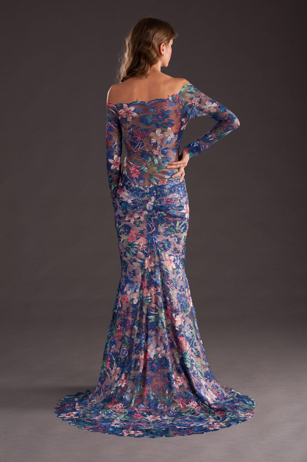 Floral Print Lace Gown-1