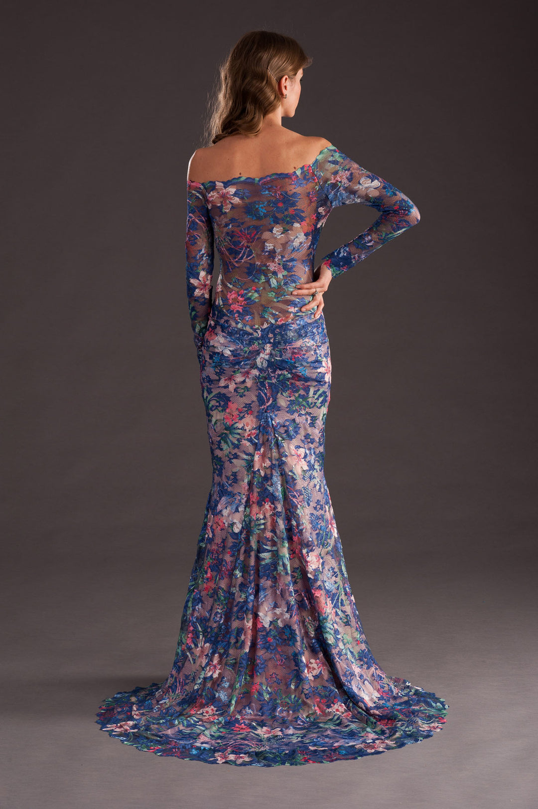 Floral Print Lace Gown-1