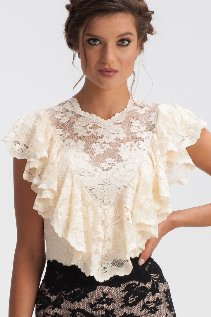 Lace Top with Ruffle Detail-0