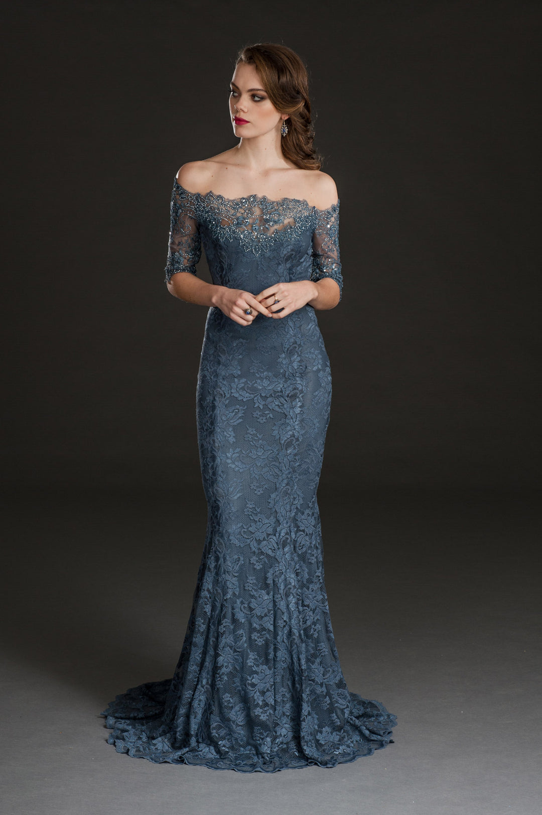 Off-Shoulder Long Gown with detailed Back Style-1