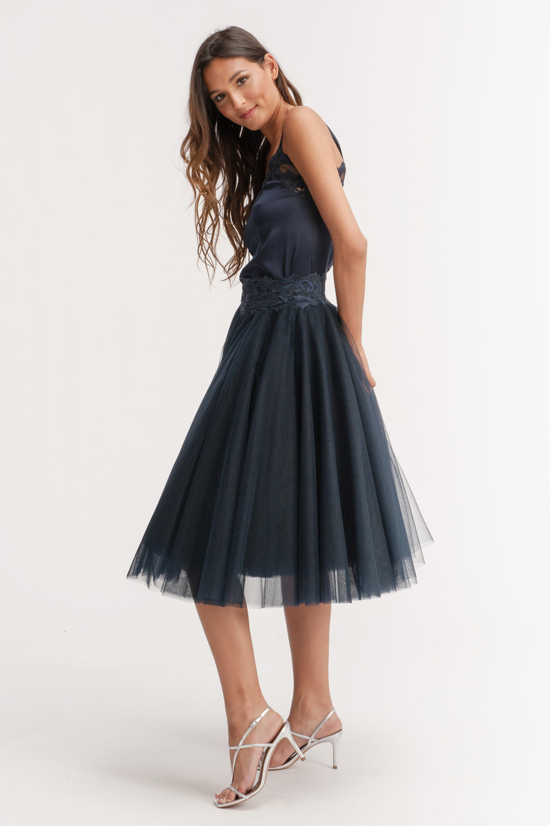 Dark Blue Midi Tulle Skirt-5