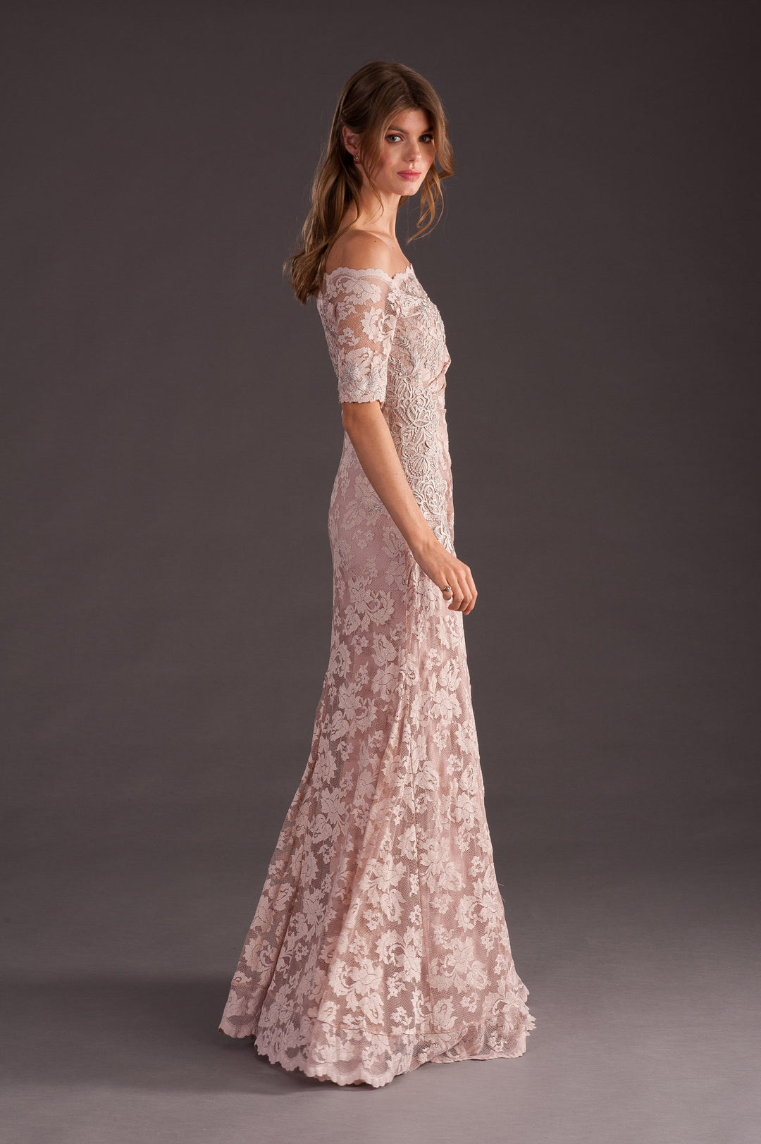 Classic Light Pink Off-Shoulder Long Gown-4