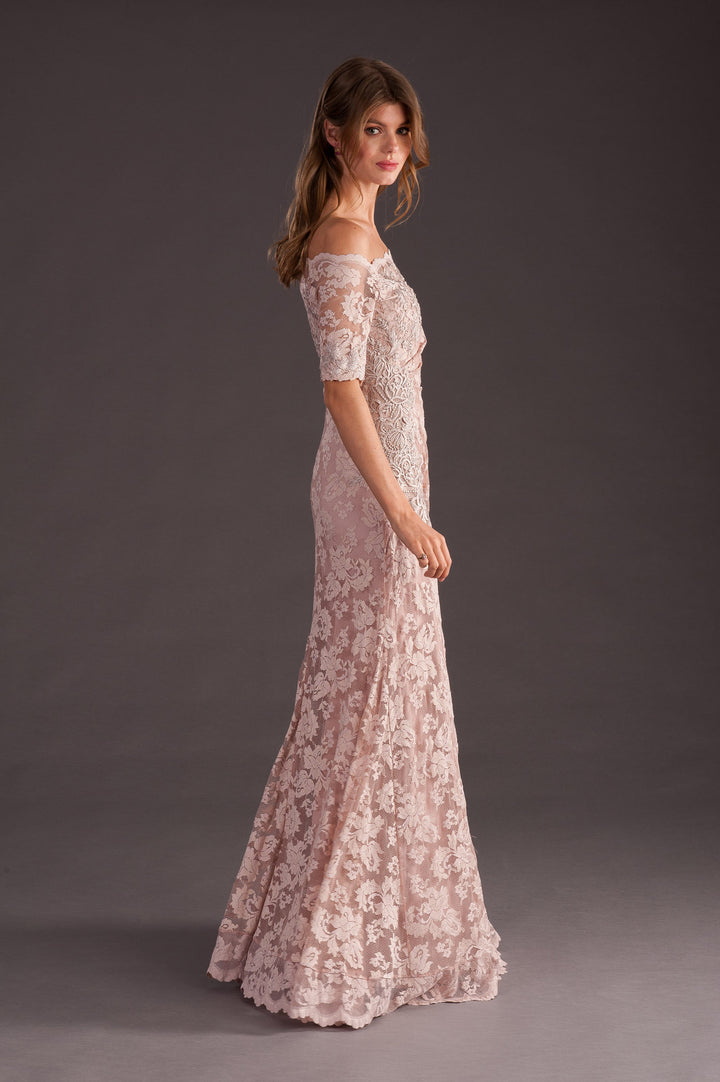 Classic Light Pink Off-Shoulder Long Gown-4