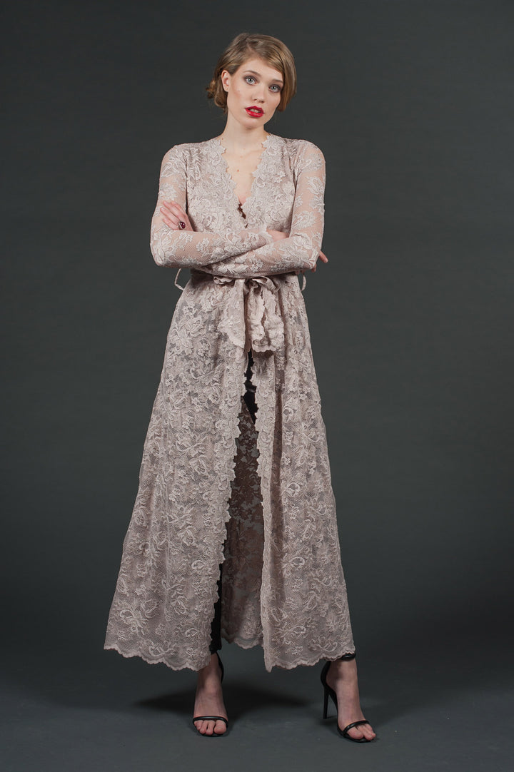 Nude Lace Cardigan with Leather Belt-2