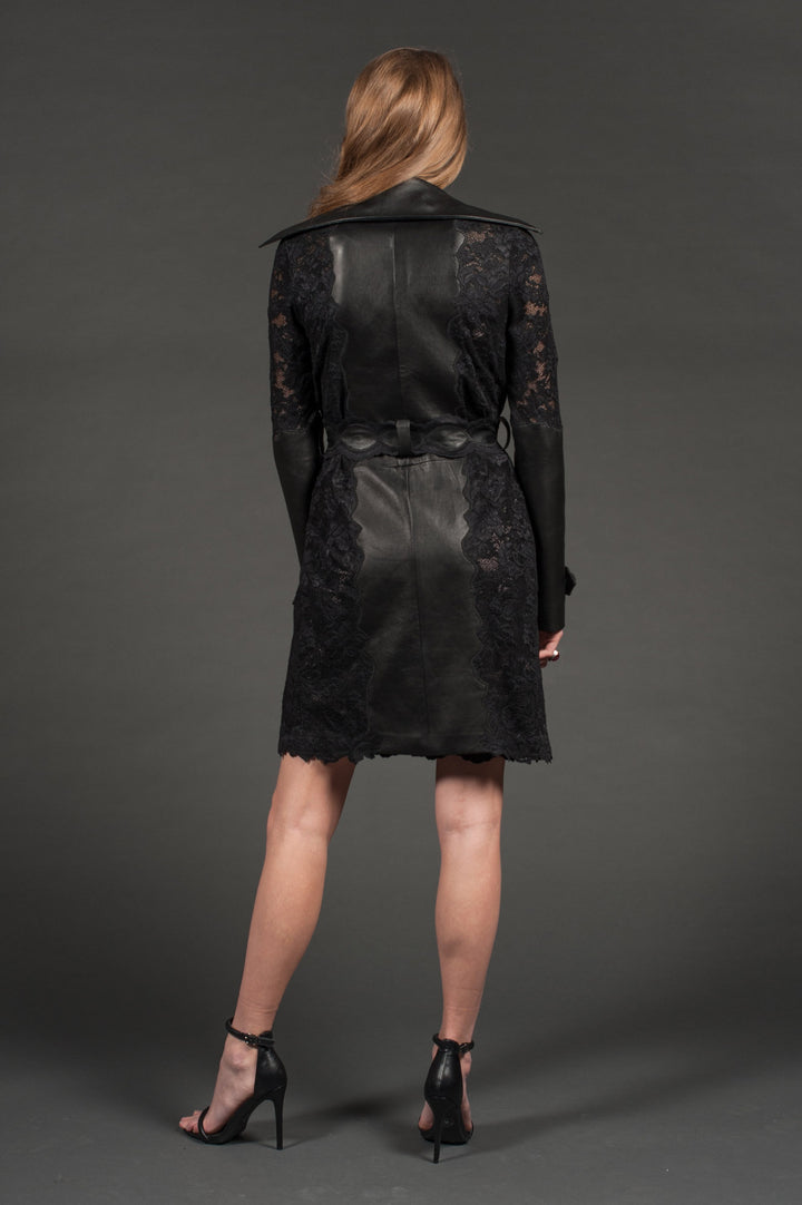 Black Genuine Leather Jacket with a Belt-1