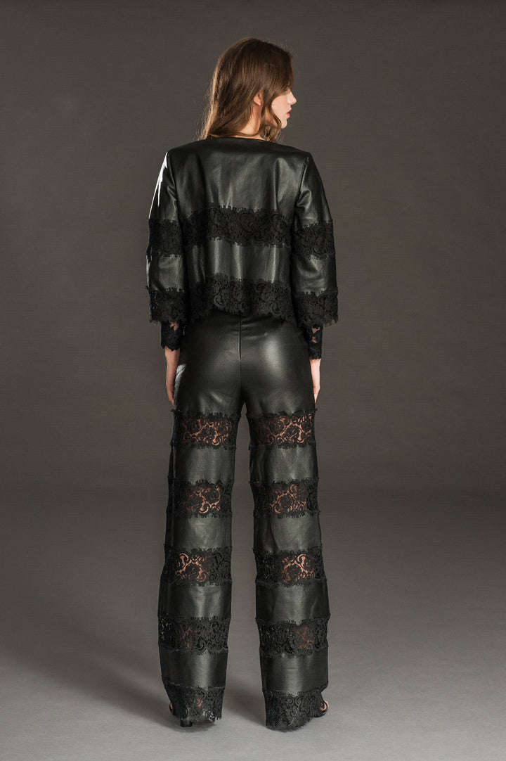 Faux Leather Bolero with Lace-2