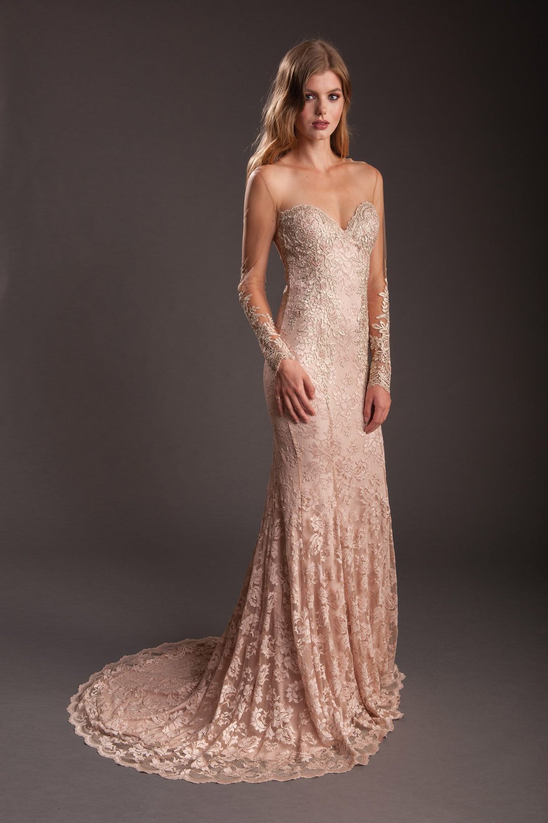 Nude fit n' flare Gown-0