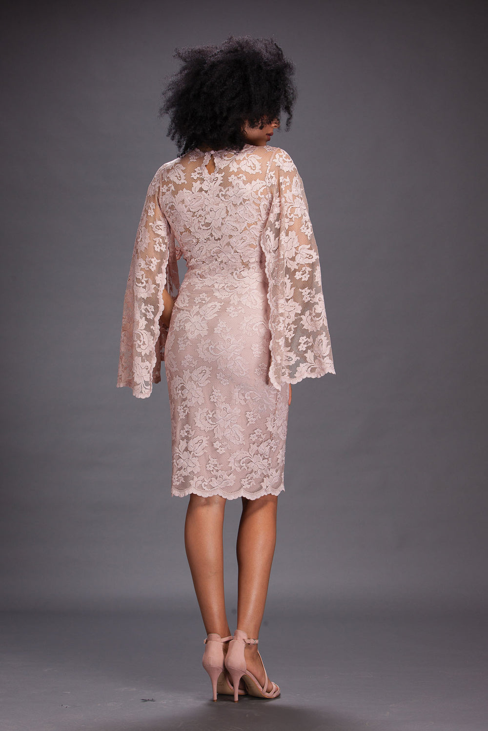 Lace Dress with Open Scallop Sleeves.-1
