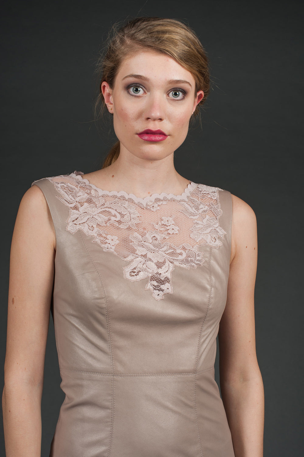 Nude Genuine Leather Cocktail Dress-1
