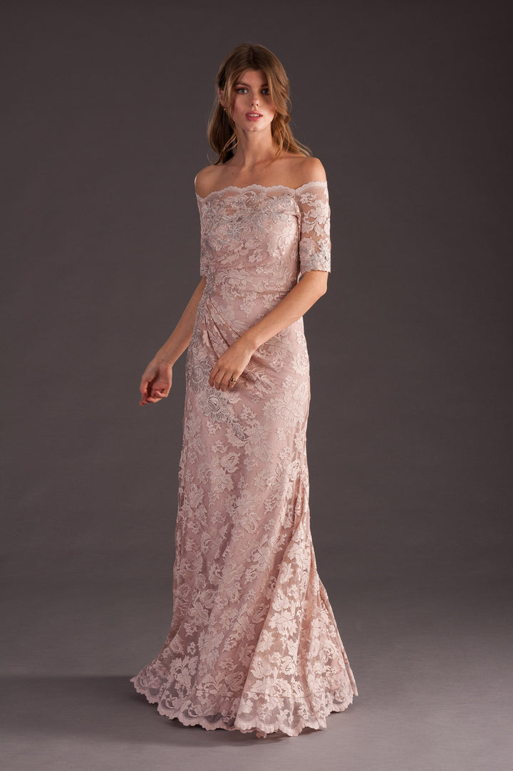 Classic Light Pink Off-Shoulder Long Gown-3