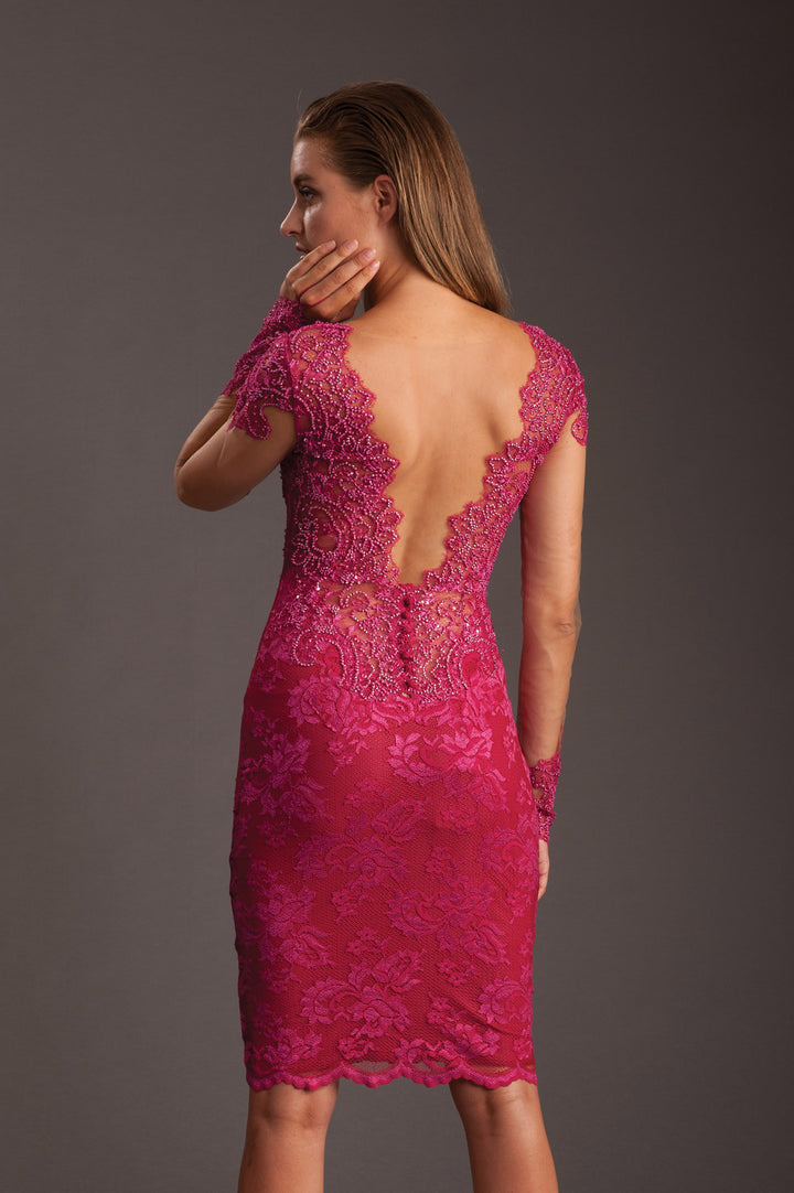 Rose Cocktail Dress with Illusion-4