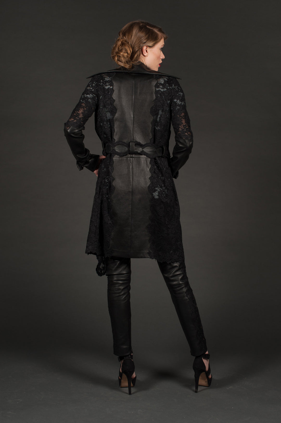 Black Genuine Leather Jacket with a Belt-7