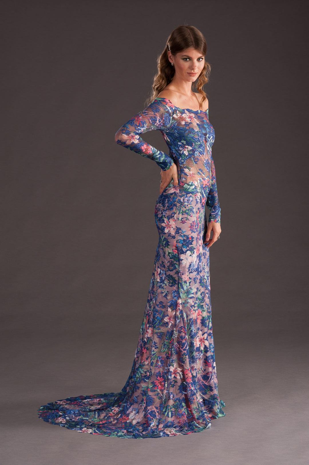 Floral Print Lace Gown-4