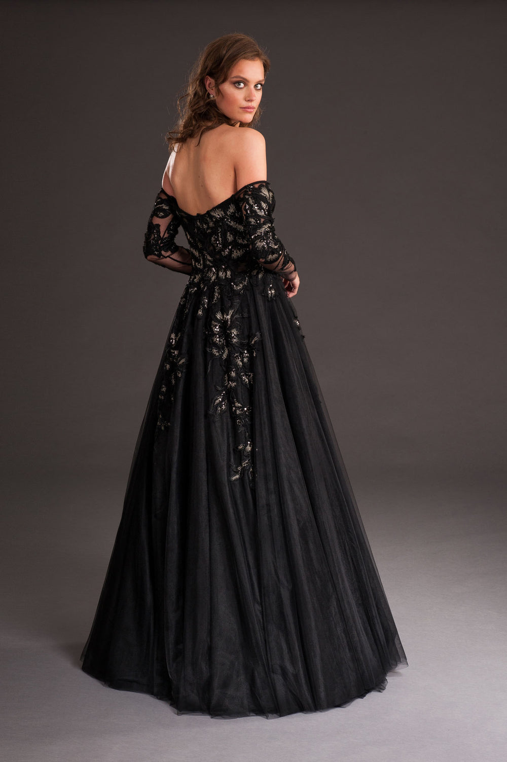 Puffy Black Lace Gown-1
