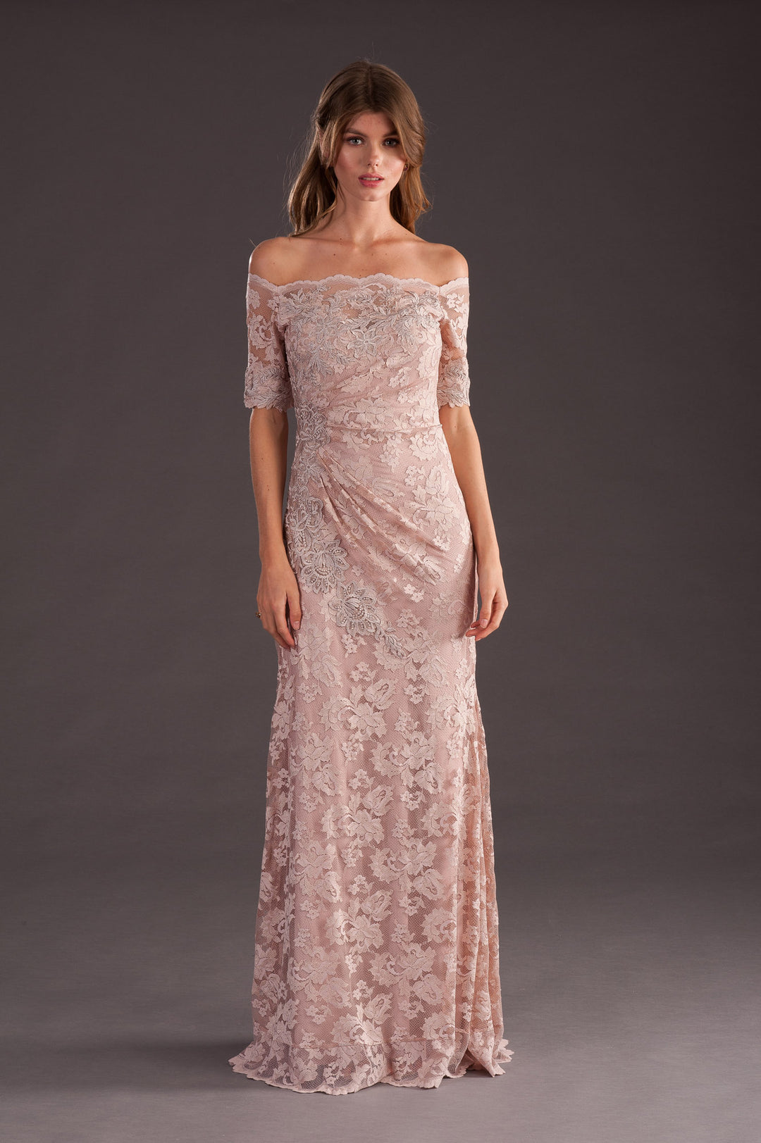 Classic Light Pink Off-Shoulder Long Gown-0