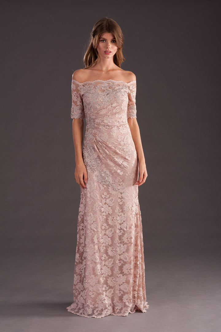 Classic Light Pink Off-Shoulder Long Gown-0