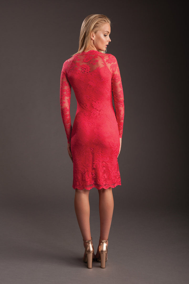 V-Shape Neckline Lace Dress-2