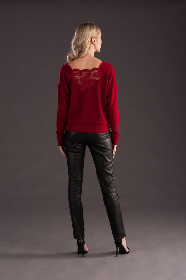 Red Cashmere Sweater with Lace-3