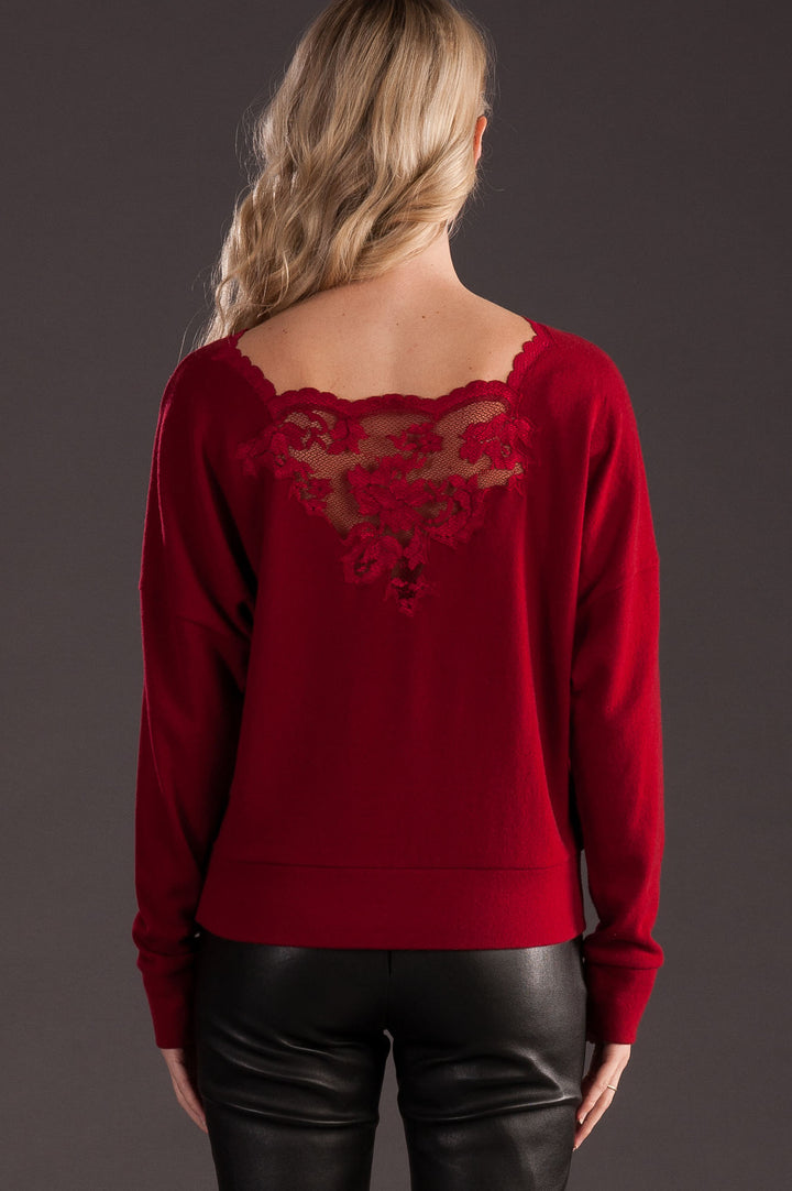 Red Cashmere Sweater with Lace-5