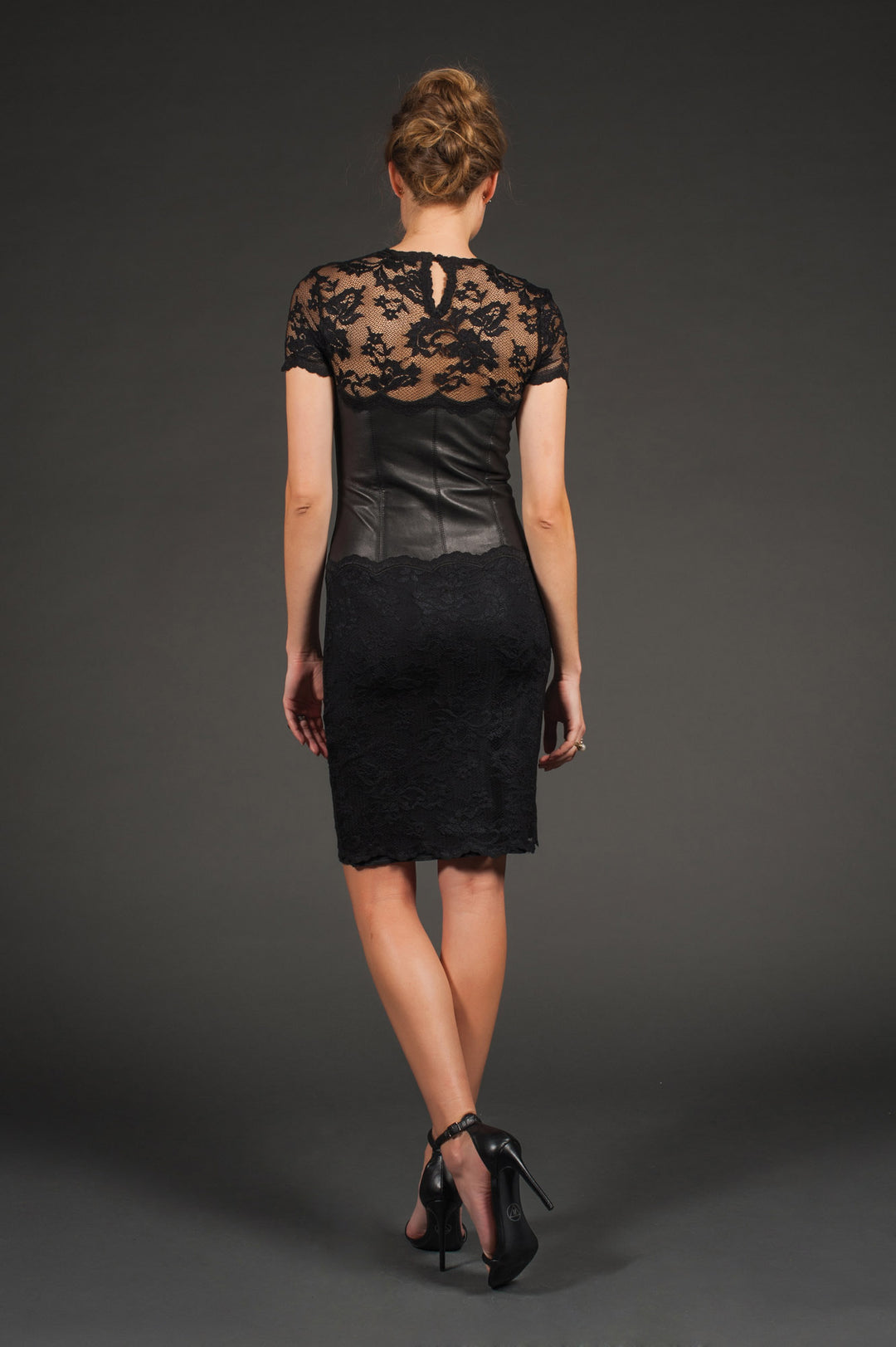 Black Genuine  Leather Cocktail Dress-4