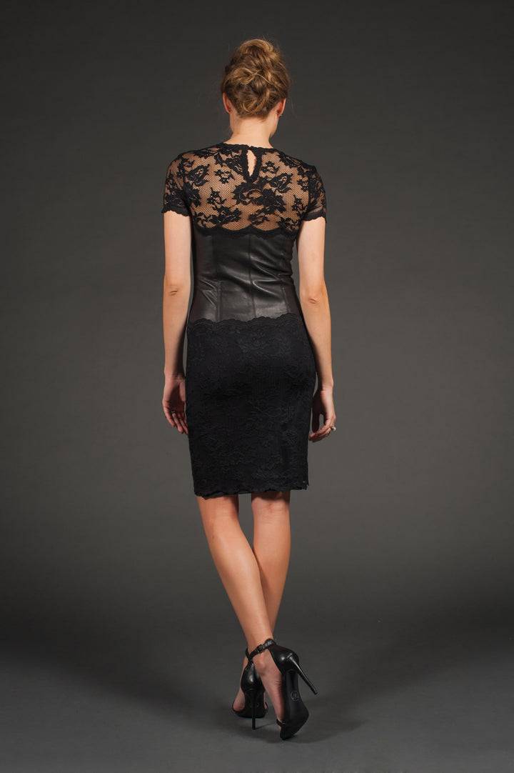 Black Genuine  Leather Cocktail Dress-4