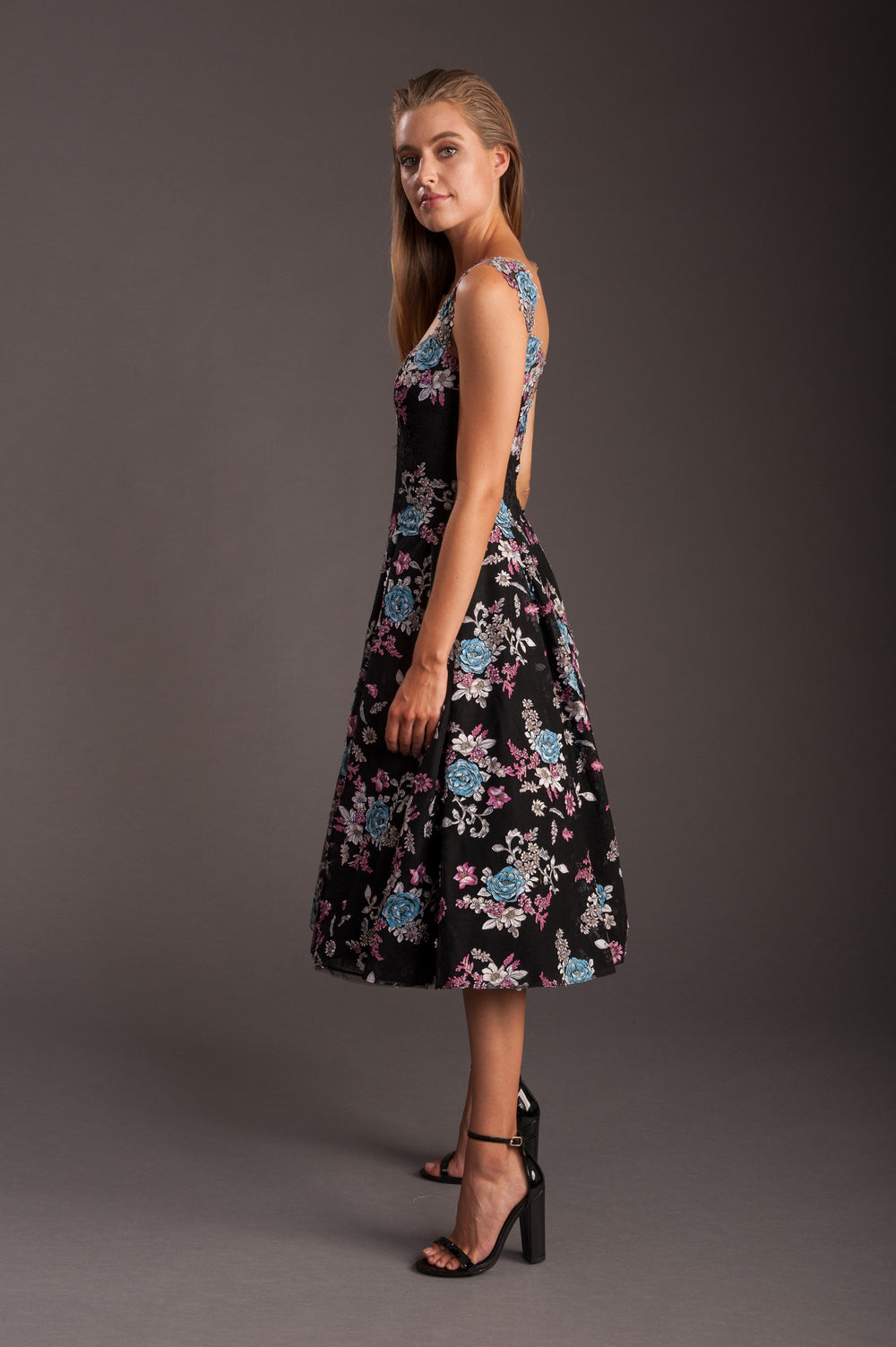 Floral Black Dress with Tutu Skirt-1