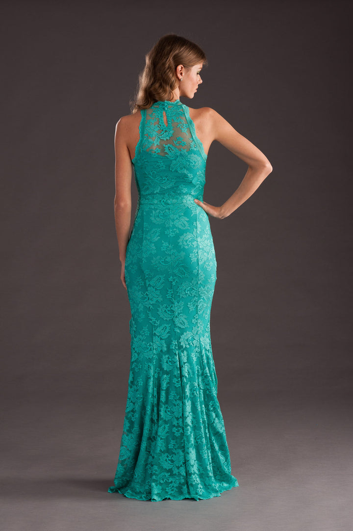 Green Lace Gown with a slit-2