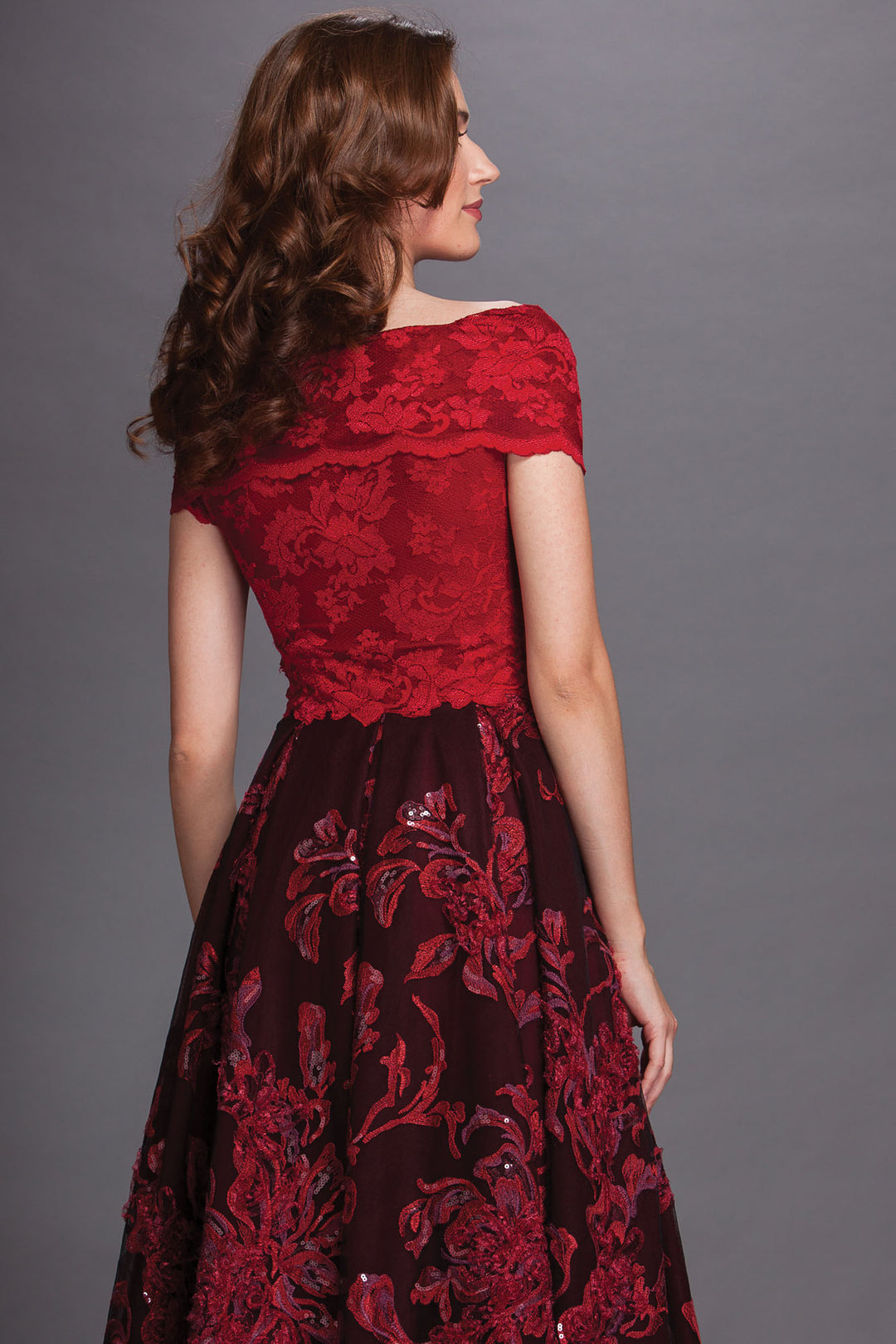 Red off-shoulder lace dress with tutu skirt-2