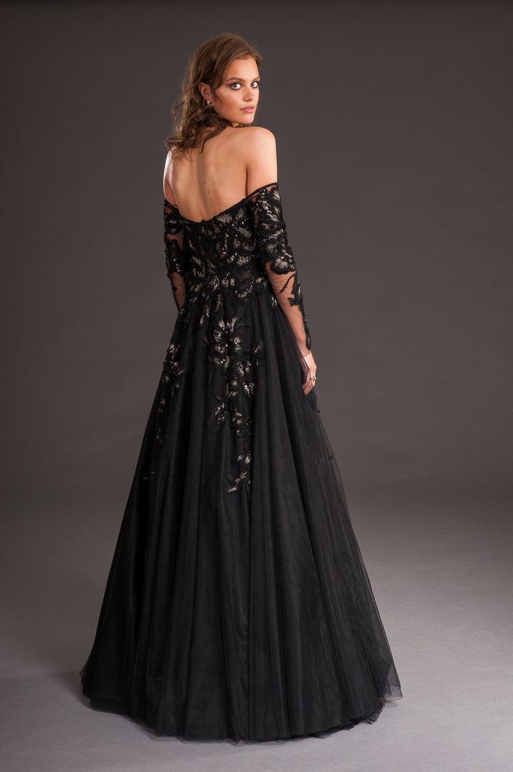 Puffy Black Lace Gown-4