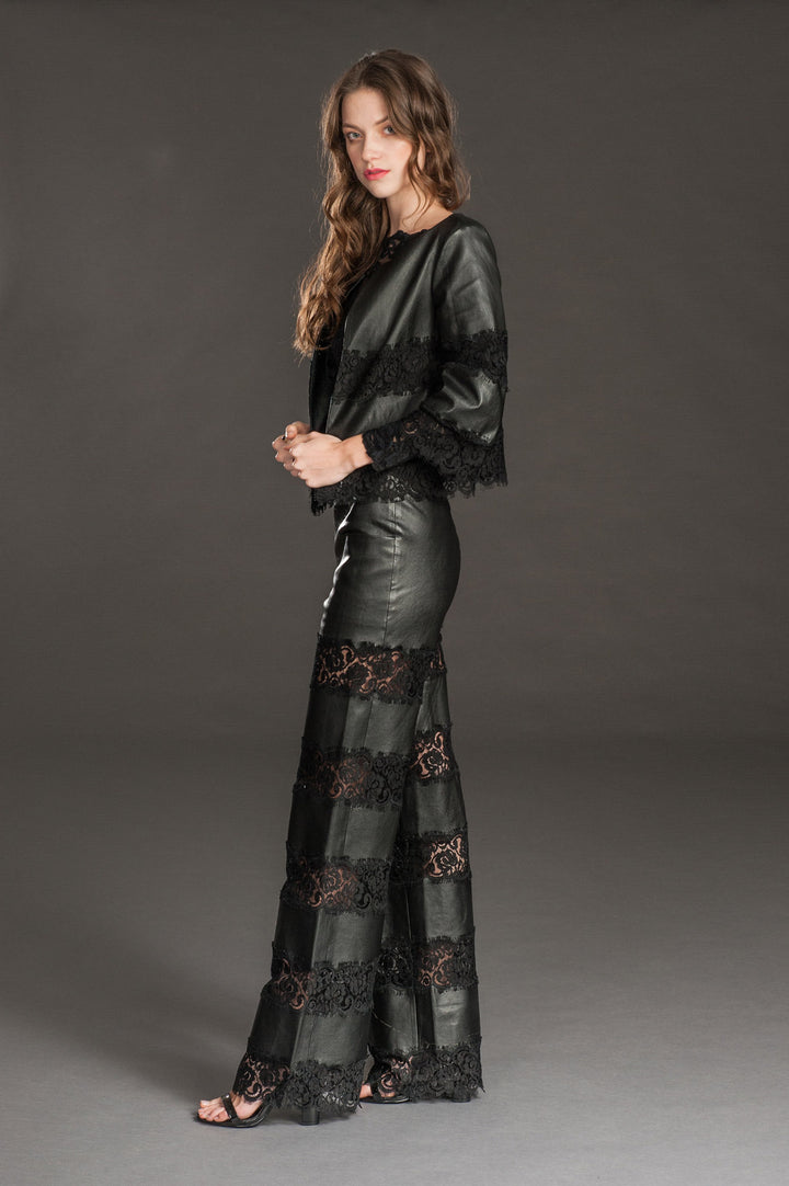 Faux Leather Bolero with Lace-3
