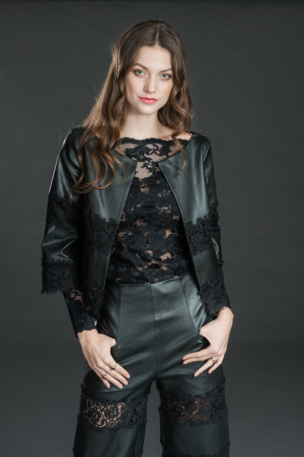 Faux Leather Bolero with Lace-1