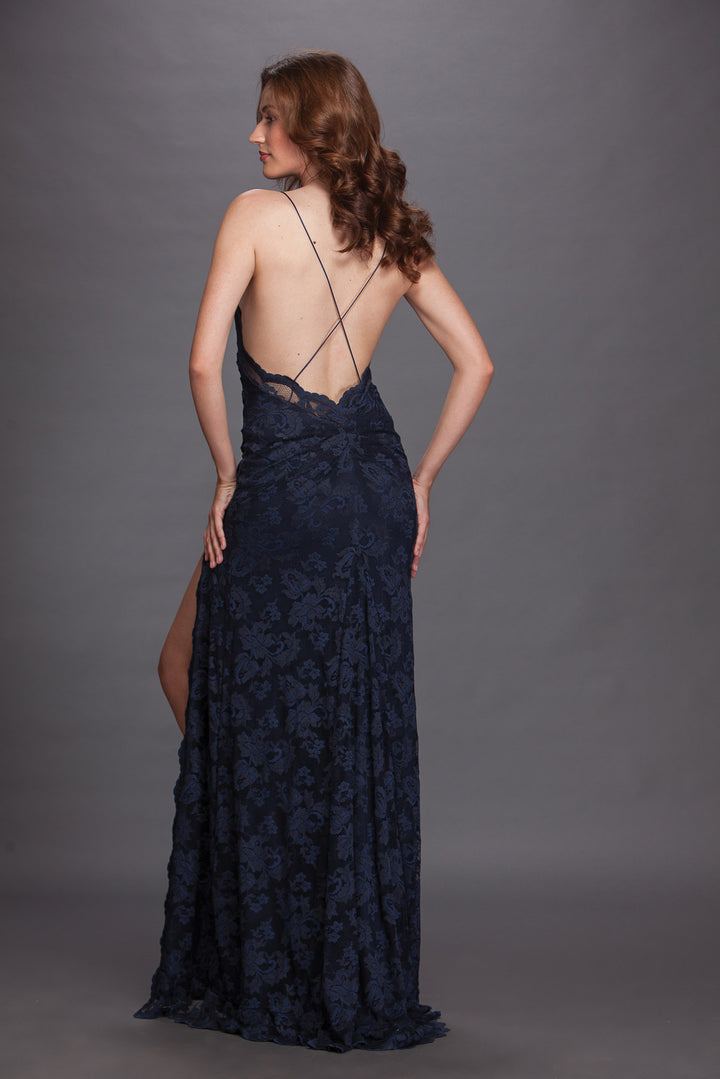 Elegance Mystery Blue Slit Gown-1