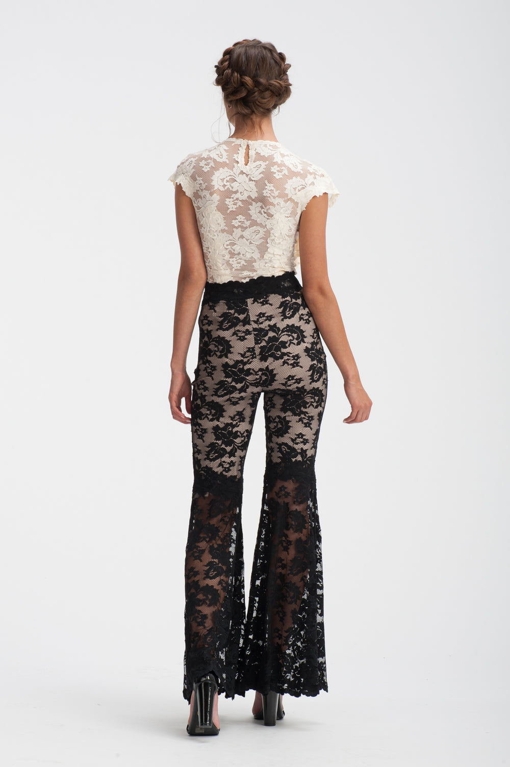 Black Lace Flare Trousers-1
