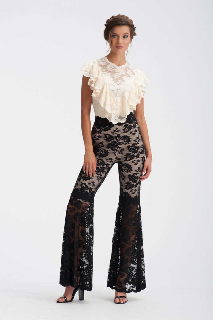 Black Lace Flare Trousers-0