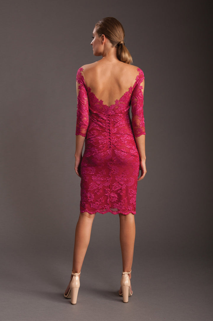 Open Back Rose Cocktail Lace Dress-2