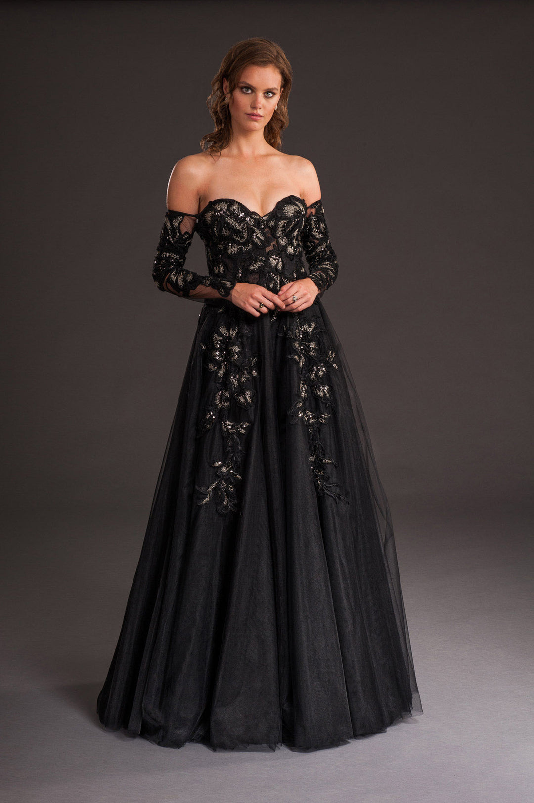 Puffy Black Lace Gown-0
