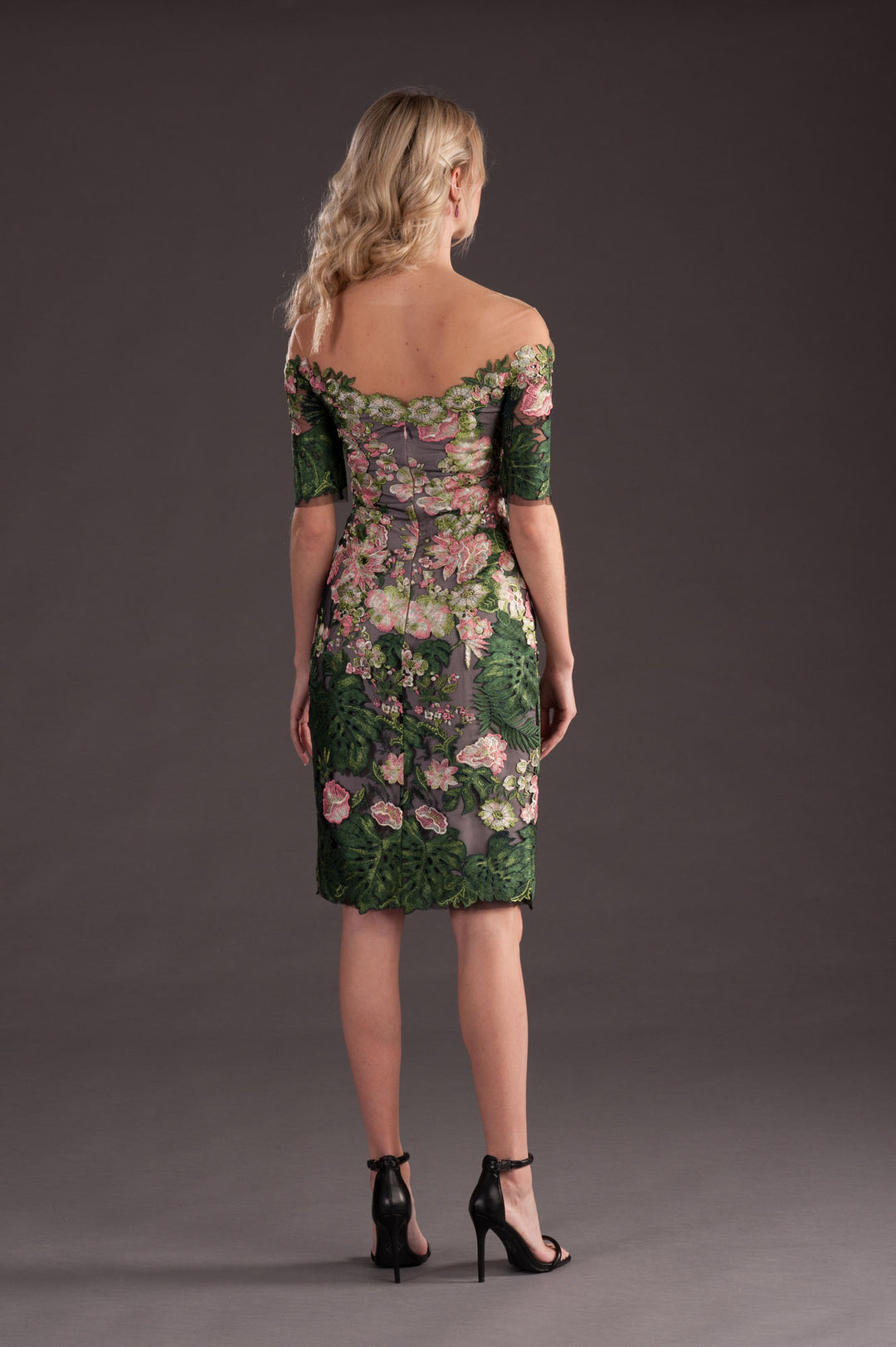 Off-Shoulder Dress with Floral Embroidery-1