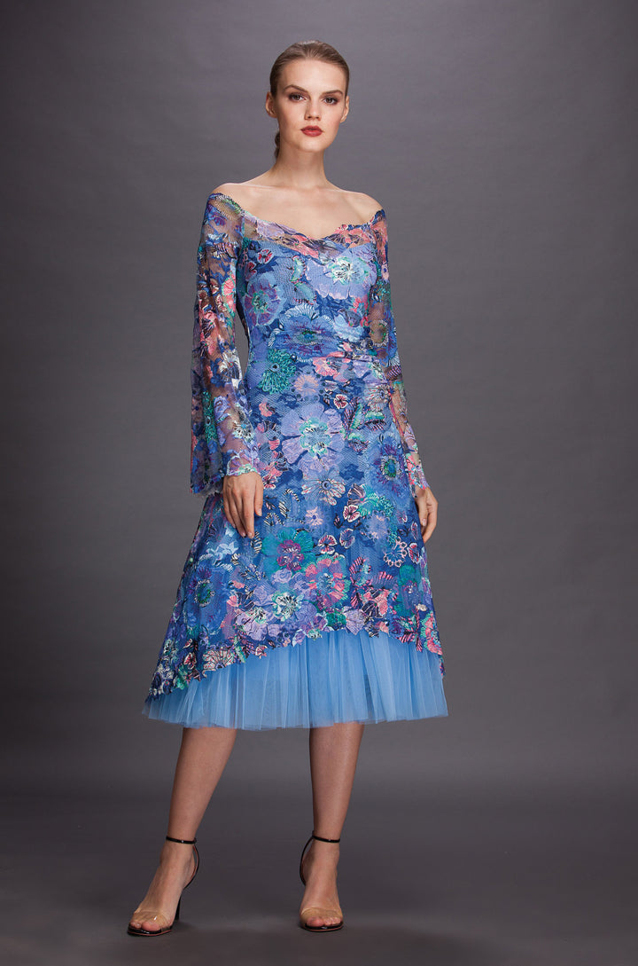 Printed dress with tulle skirt-2