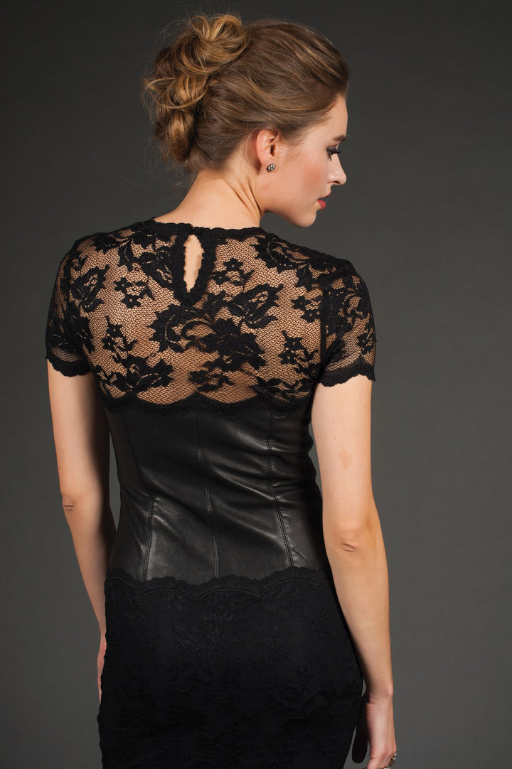 Black Genuine  Leather Cocktail Dress-3