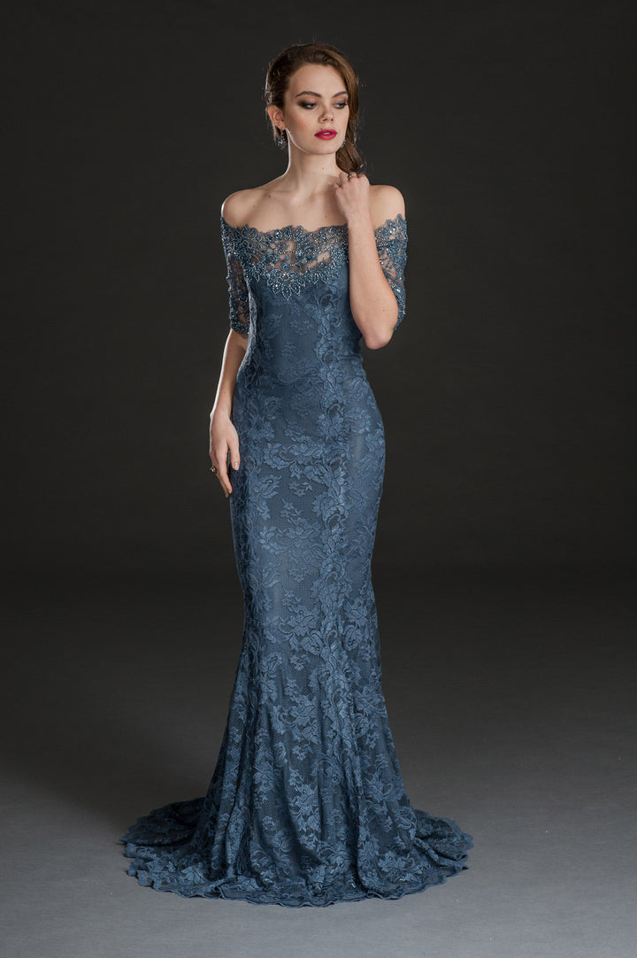 Off-Shoulder Long Gown with detailed Back Style-0