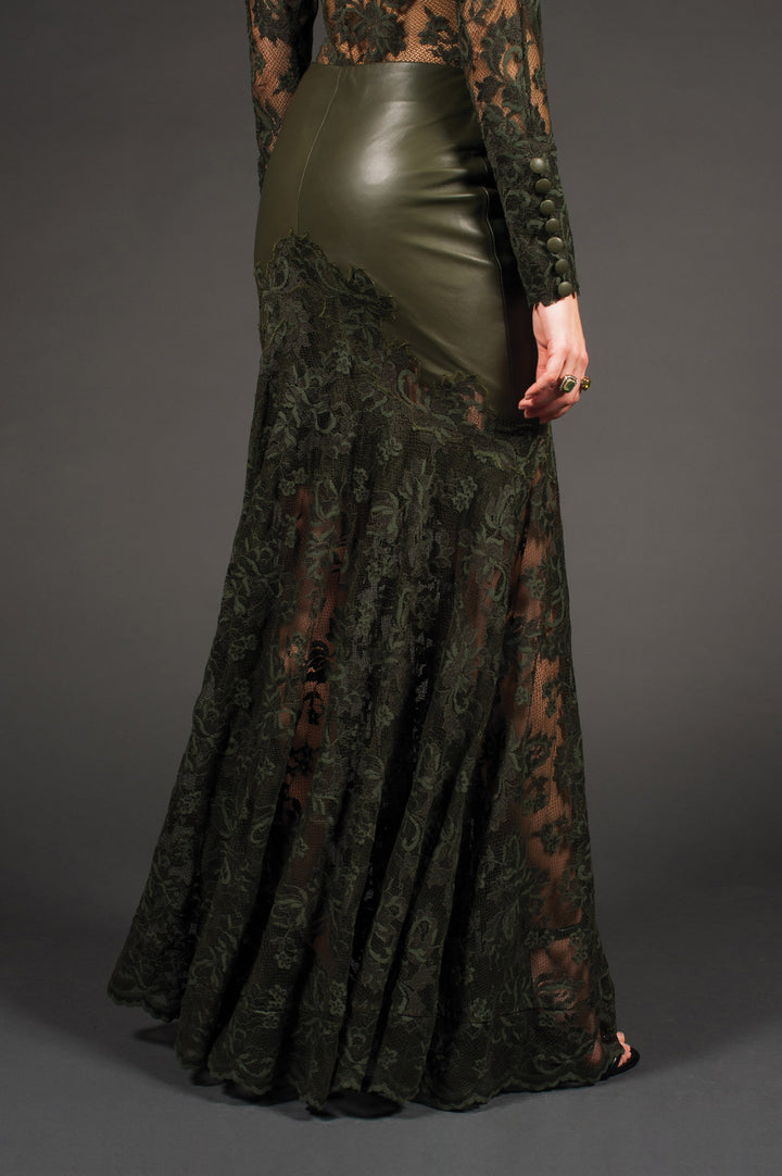Lace & Vegan Leather Long Skirt-2
