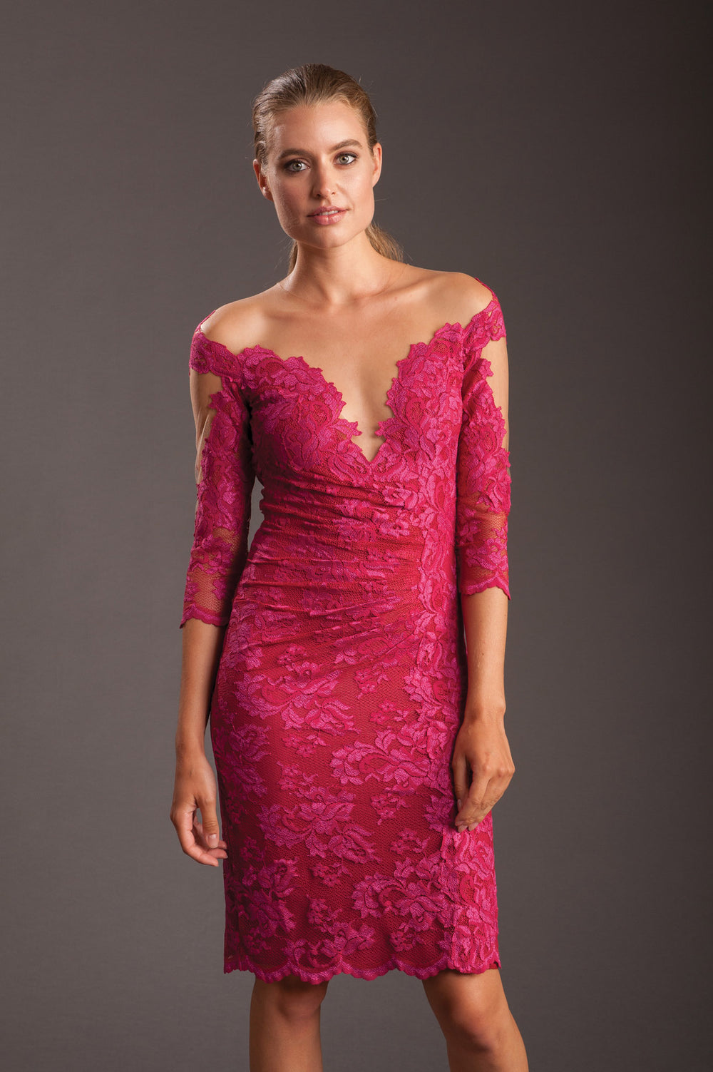 Open Back Rose Cocktail Lace Dress-1