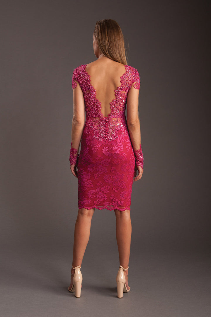 Rose Cocktail Dress with Illusion-1
