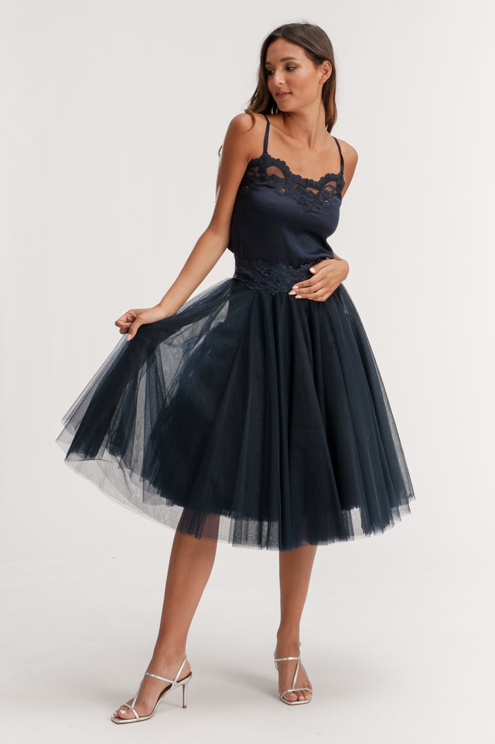 Dark Blue Midi Tulle Skirt-2