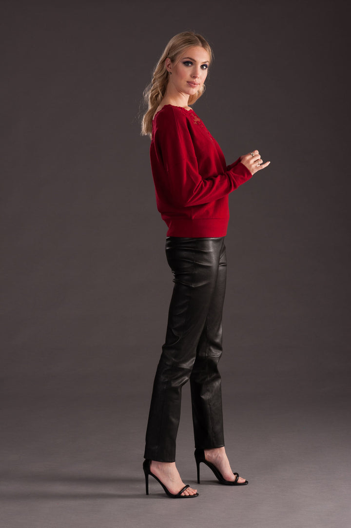 Red Cashmere Sweater with Lace-4