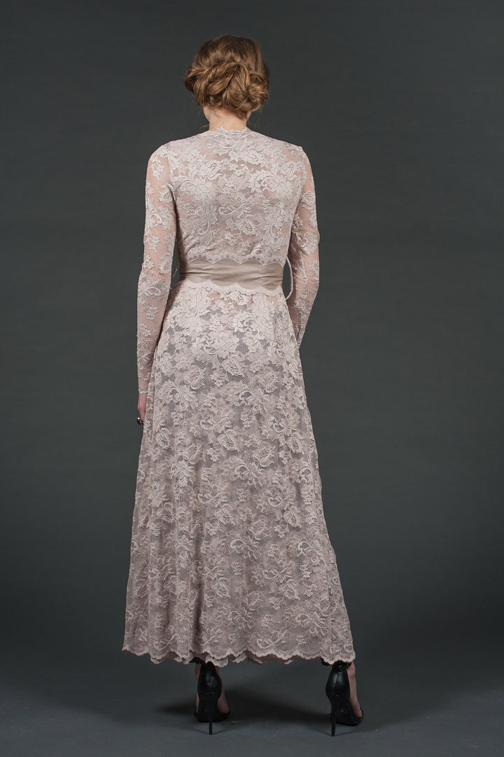 Nude Lace Cardigan with Leather Belt-5