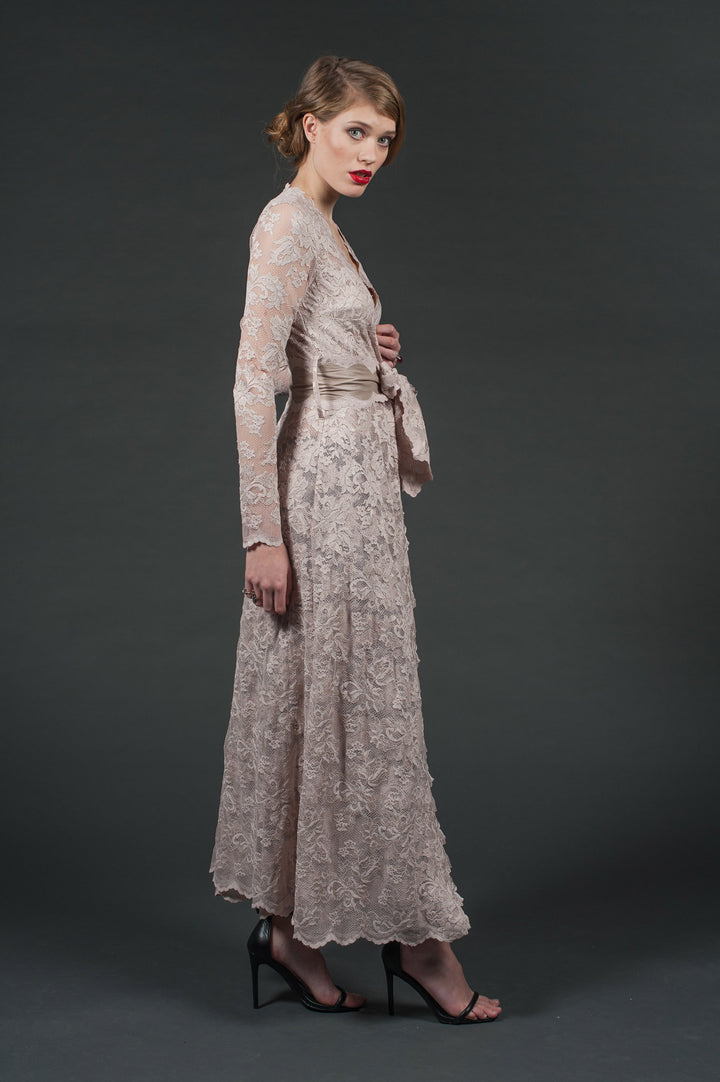 Nude Lace Cardigan with Leather Belt-3